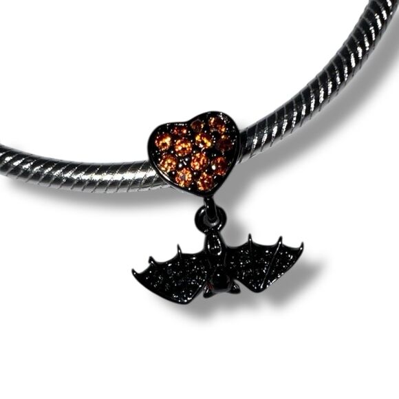 Black Bat Halloween Pandora Compatible Charm - Picture 1 of 8